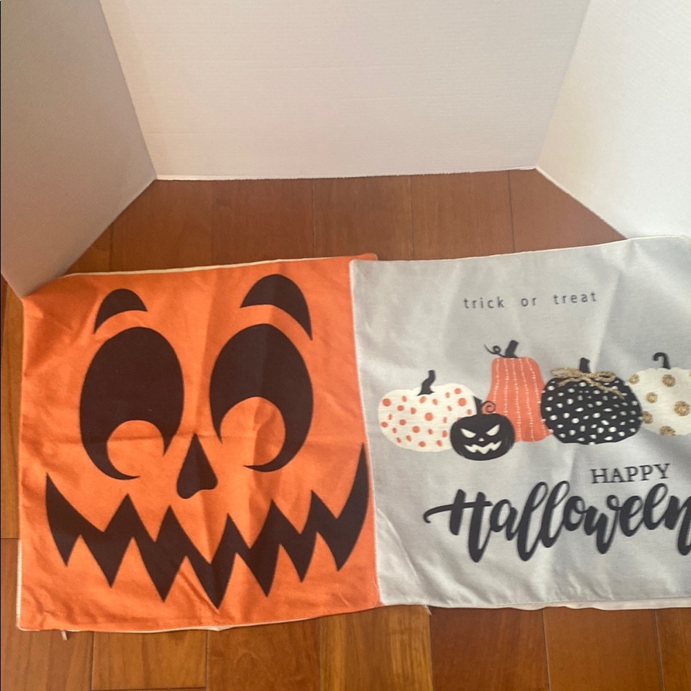 2 Halloween Trick or Treat pumpkin Jack o lantern Pillow Covers shams 17x17”